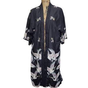 Urban Society Long Black Flamingo Print Duster Kimono Overpiece LARGE Boho NWT